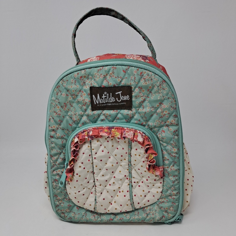 Matilda Jane Mini Pack Lunch Bag Quilted Floral Polka Dot Ruffle F18306A Teal